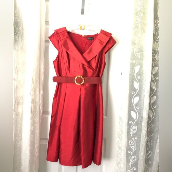 Tahari ASL cocktail Taffeta midi Dress back zipper with belt size 14 - Picture 3 of 14